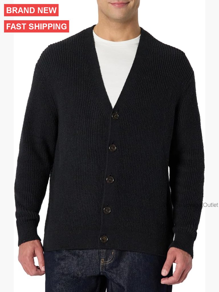 Men's Relaxed Fit Cotton Blend Cardigan, Ribbed V-Neck Layering Sweater